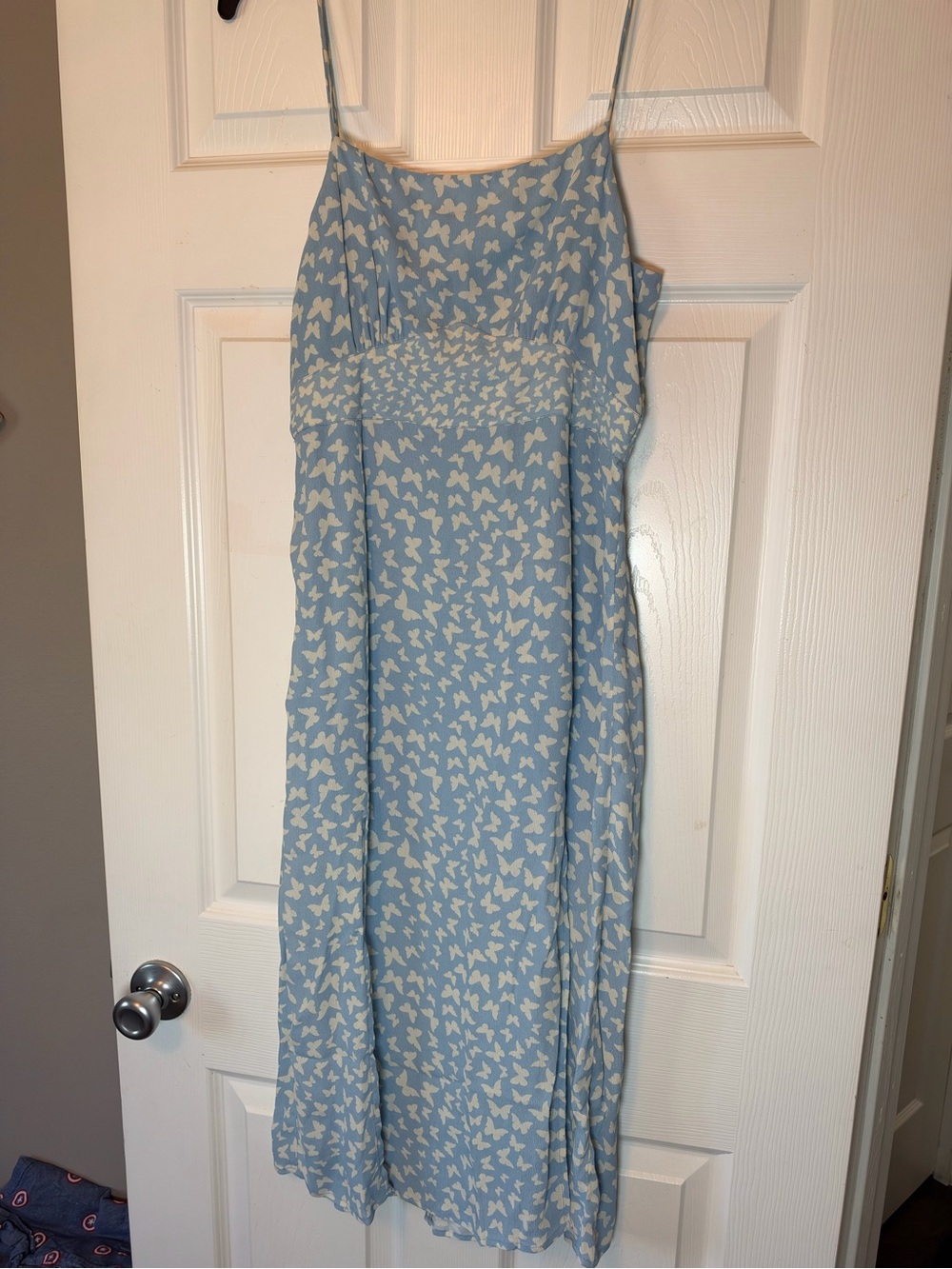 Sky Blue Butterfly-Print Midi Rahi slip Dress